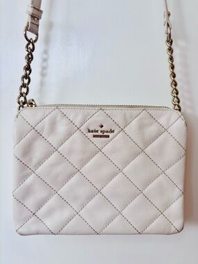 kate spade| Quilted Cream Emerson “Caterina” Leather Crossbody Bag w/ Gold Chain